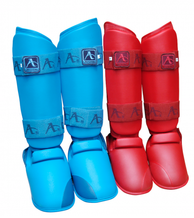 Scheen/wreef-beschermers voor karate Arawaza | blauw & rood