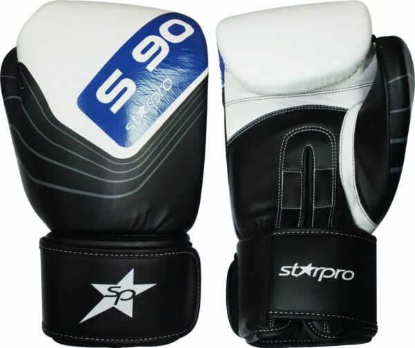 Leren bokshandschoenen Starpro S90 Elite | zwart-wit-blauw