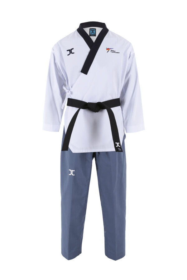 JCalicu poomsae dan taekwondopak voor dames | WT | wit-blauw