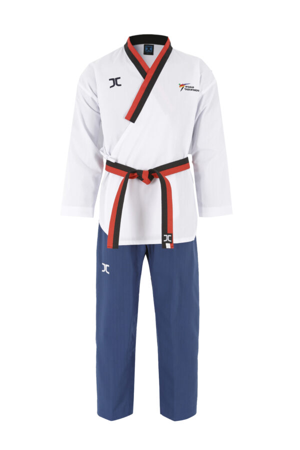 JCalicu poomsae taekwondopak poom mannen | WT | wit-blauw
