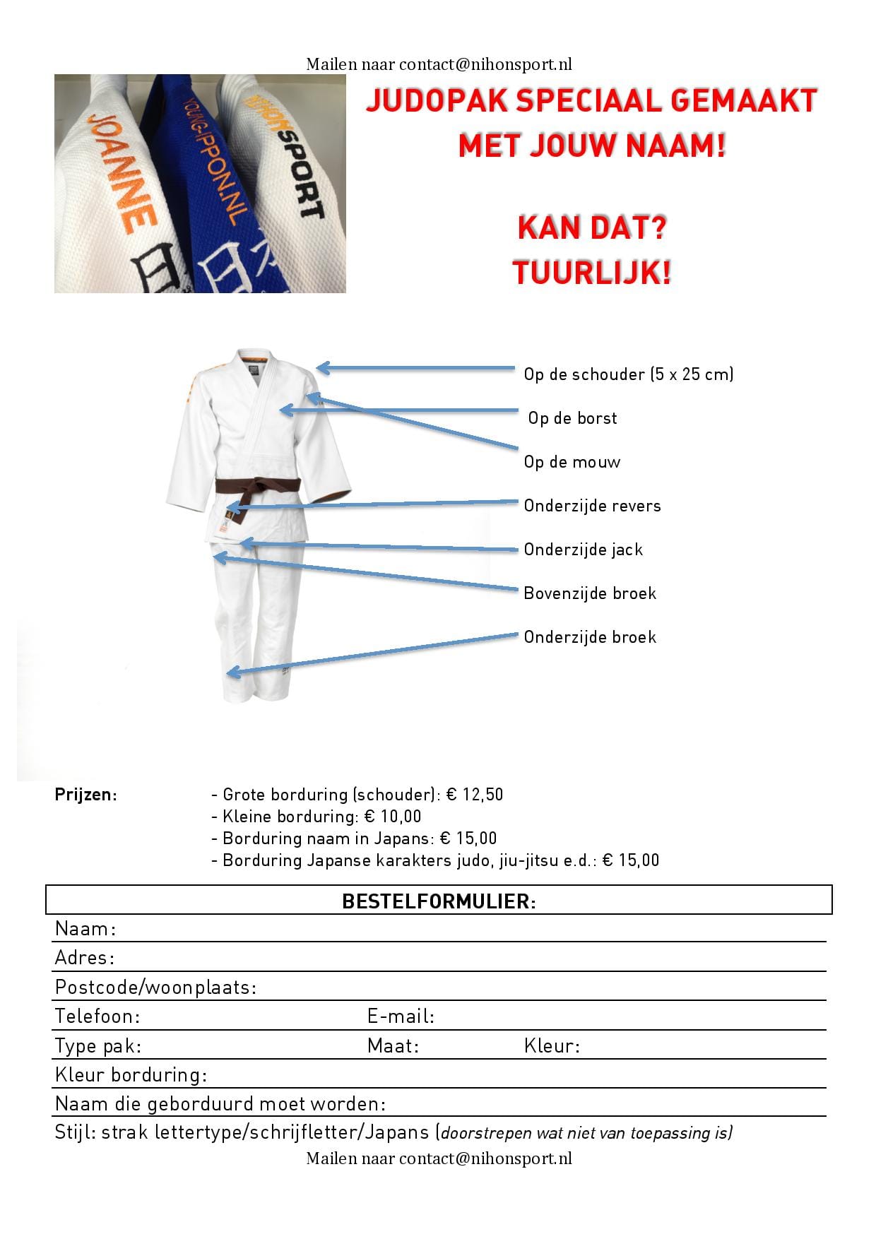 Borduren naam judopak